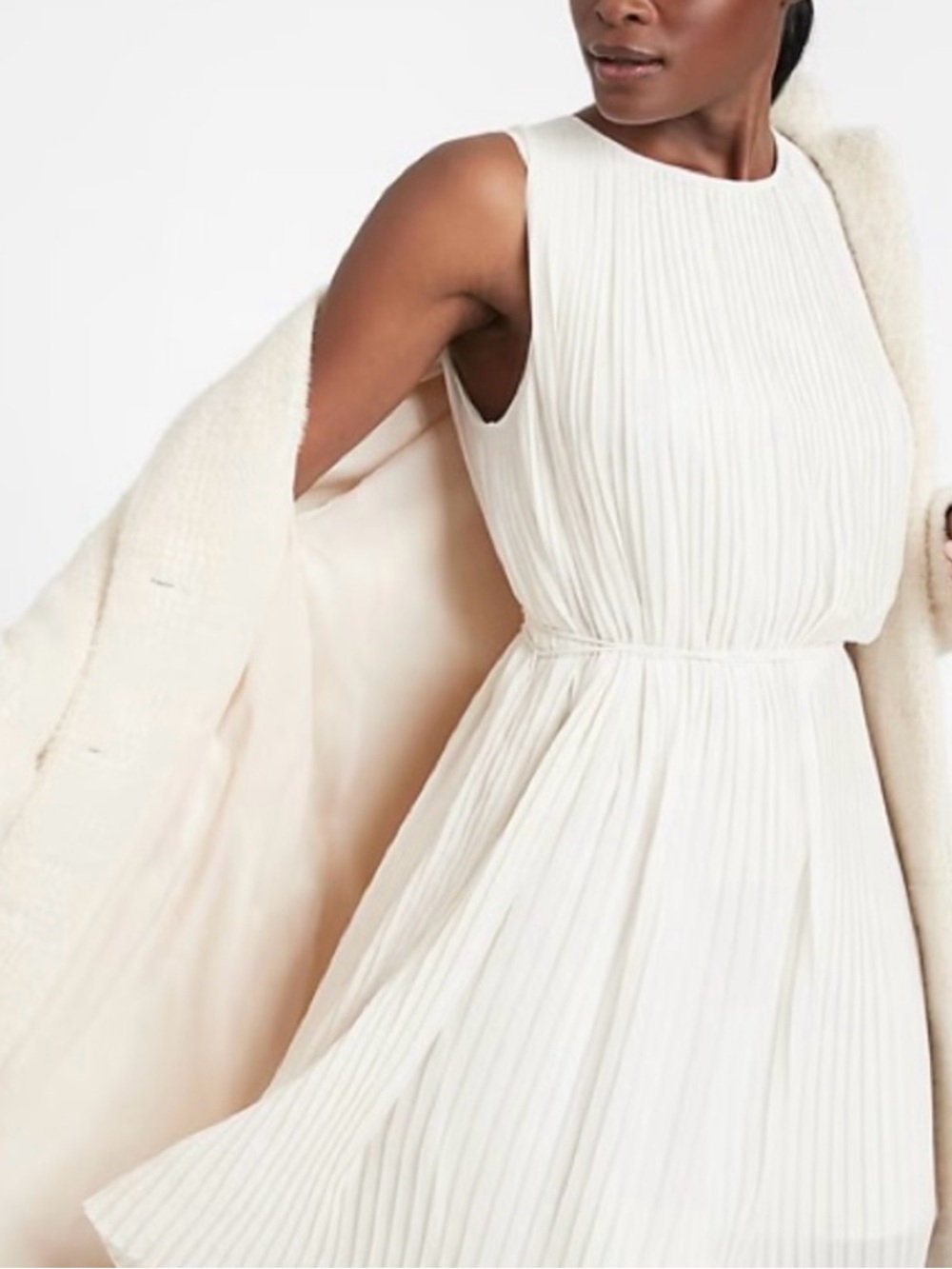 Banana Republic Ivory Pleated Midi Dress